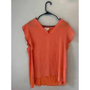 Jaclyn Smith Collection Women XL Coral Orange Flutter Sleeve V-Neck Blouse Top